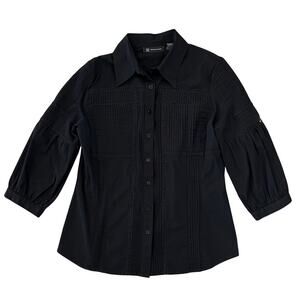 INC International Concepts Women's Black Pleated Button Down Shirt - SIZE 10
